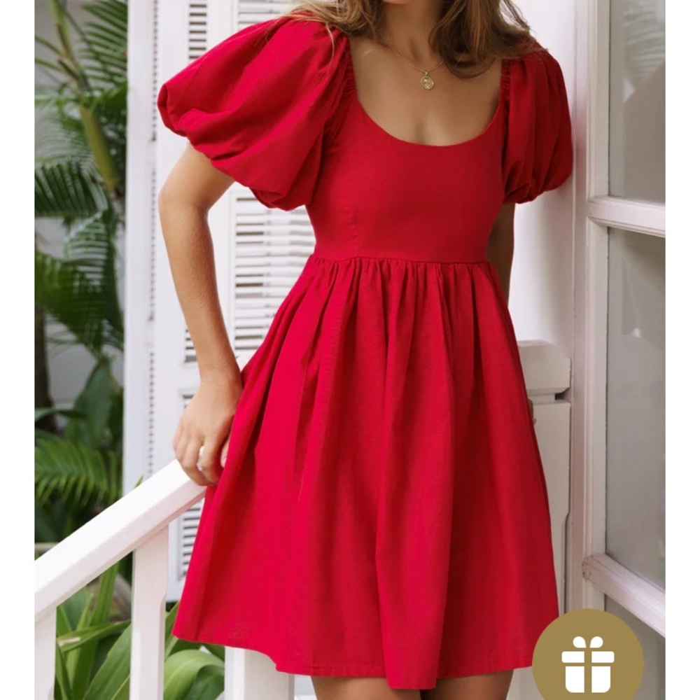 Strawberry Fields Puff Sleeve Mini, Red, XXL